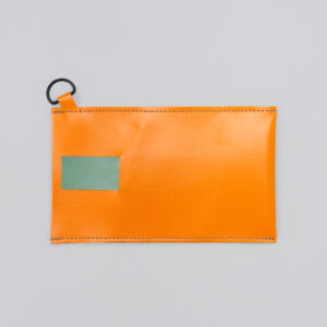 Pochette téléphone grande orange, languette vert militaire