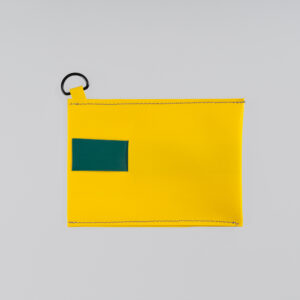 Pochette téléphone petite jaune, languette vert