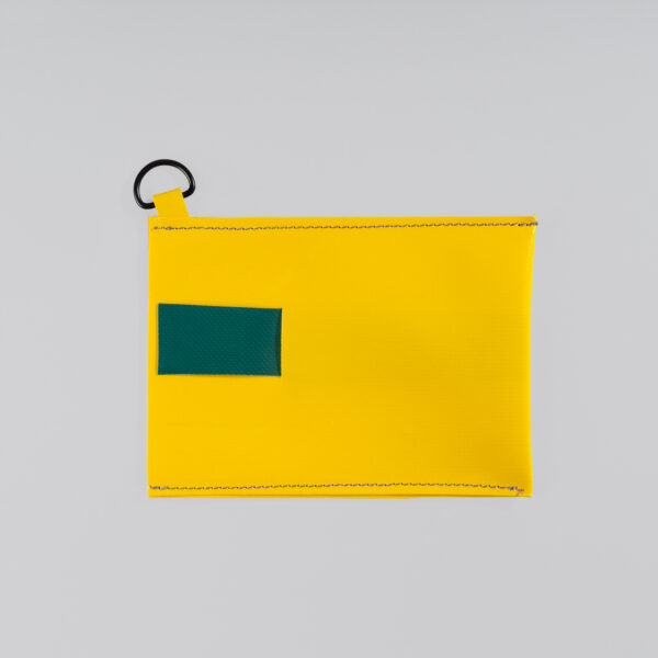 Pochette téléphone petite jaune, languette vert