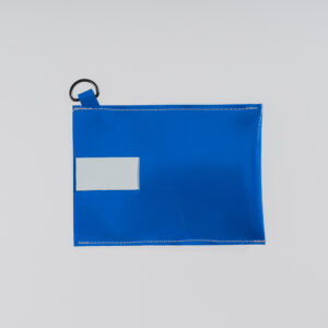 Pochette téléphone petite bleu , languette grise